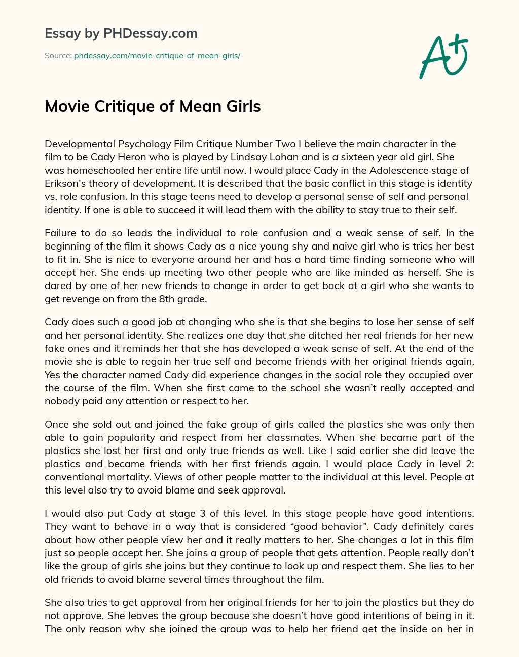 Movie Critique of Mean Girls essay