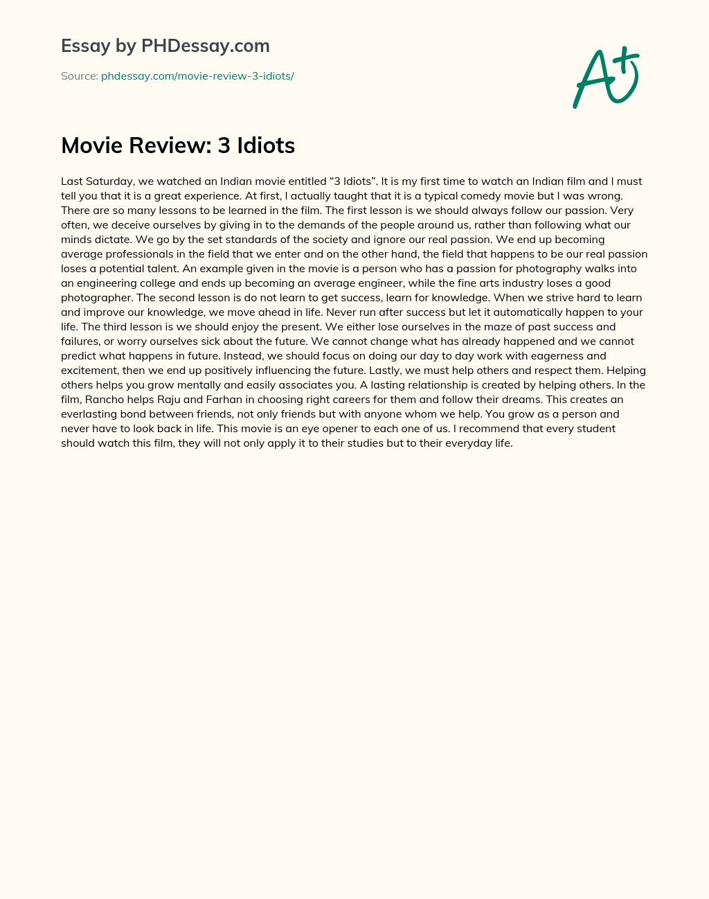 Movie review essay 200 words