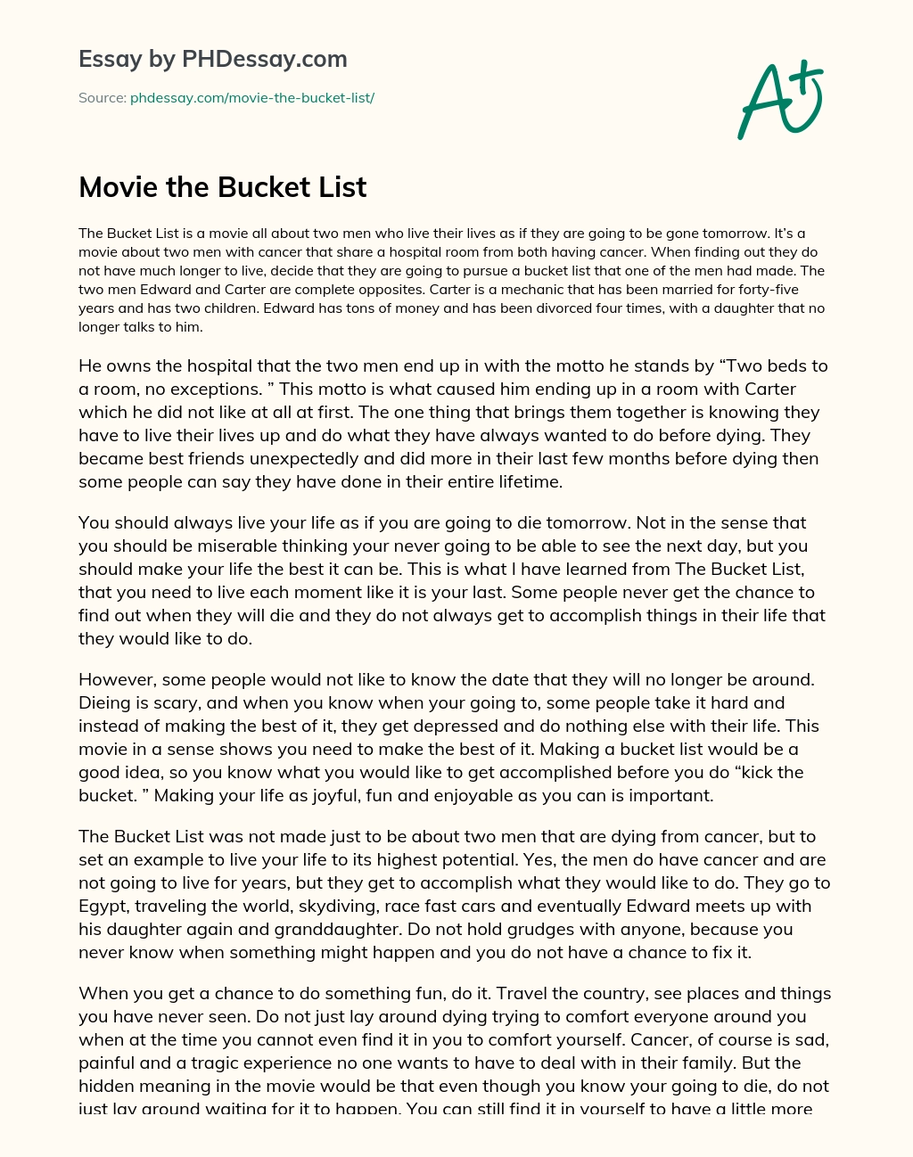 Movie the Bucket List essay