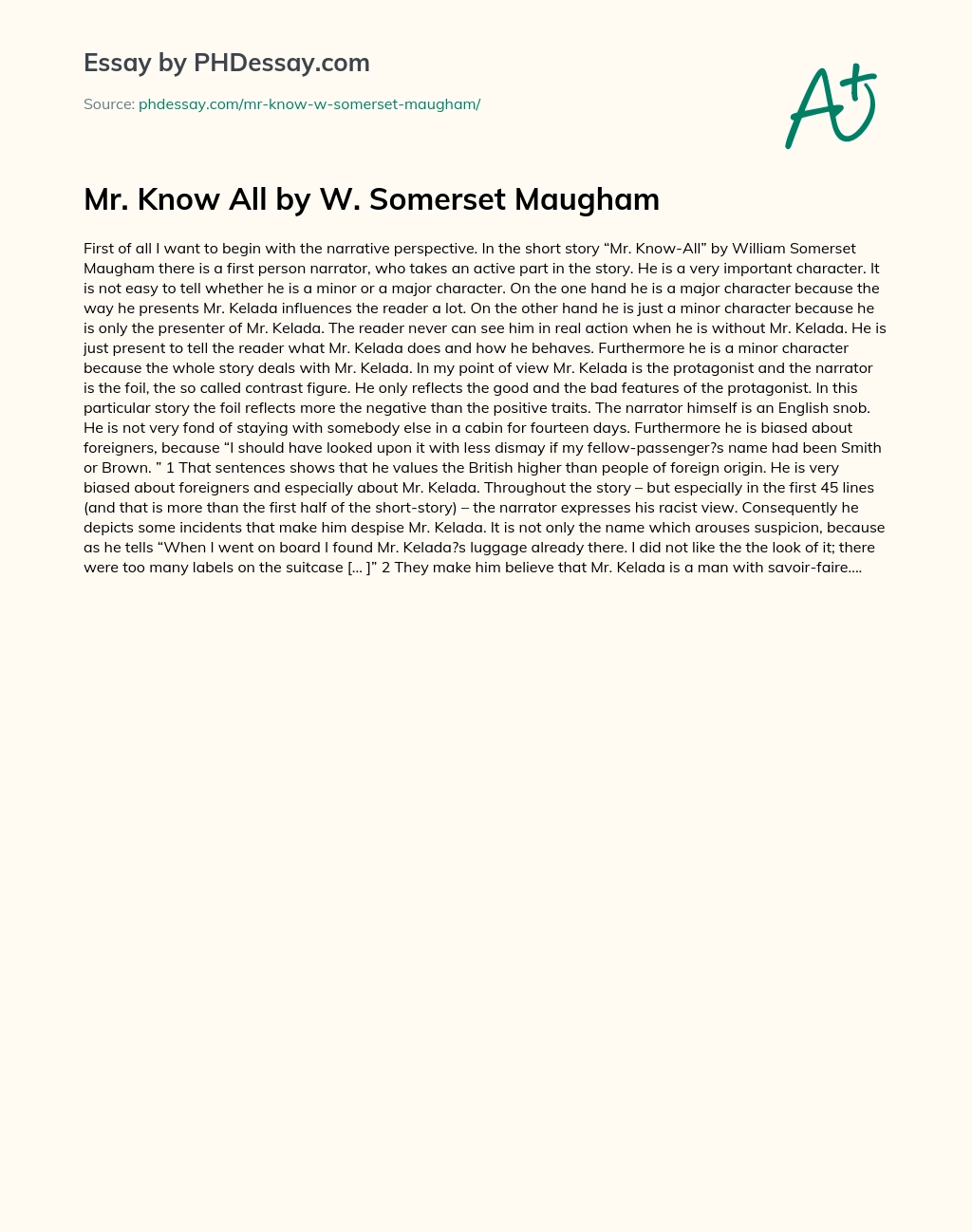 Mr. Know All by W. Somerset Maugham essay