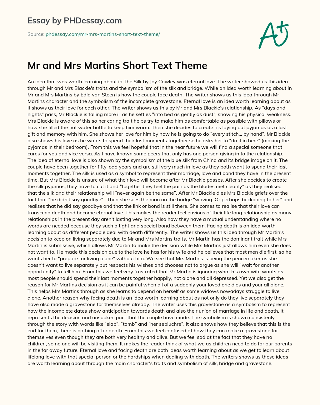 Mr and Mrs Martins Short Text Theme essay