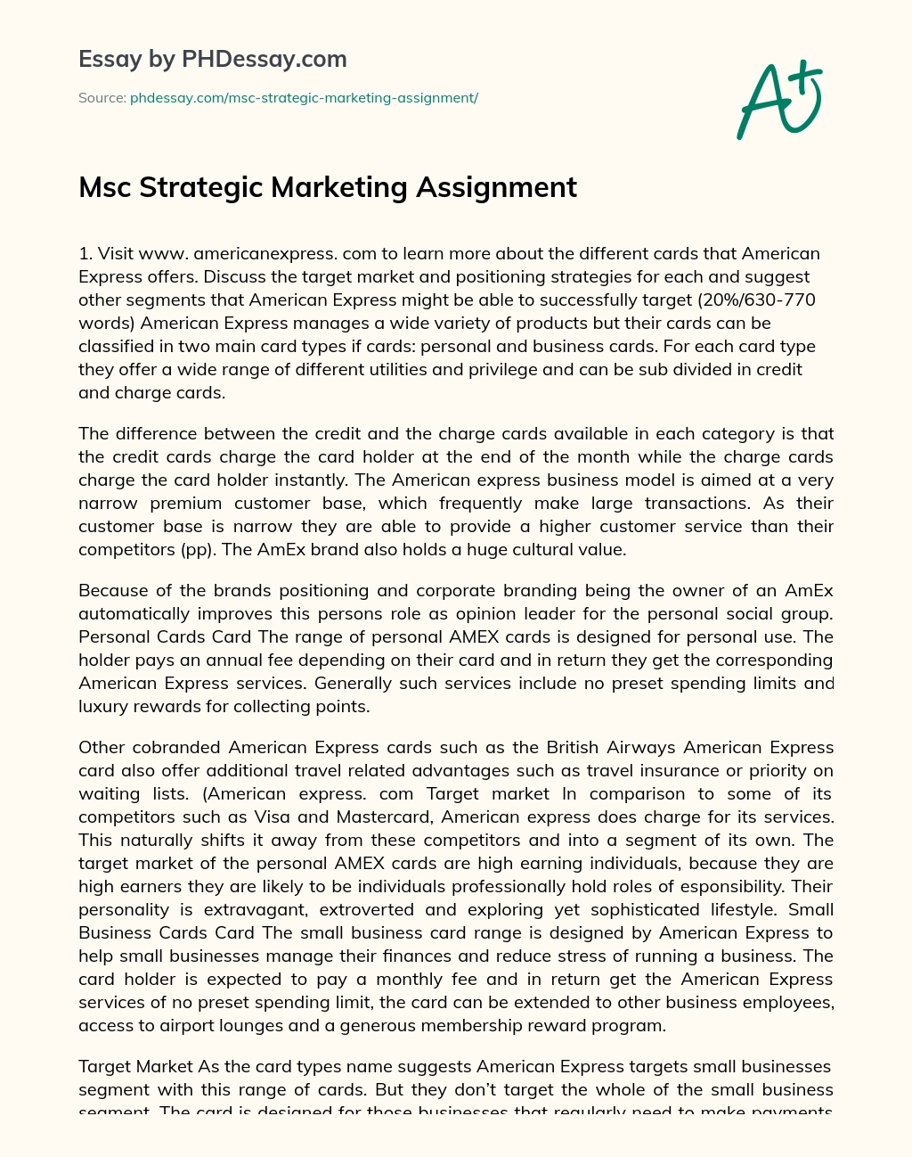 Msc Strategic Marketing Assignment essay