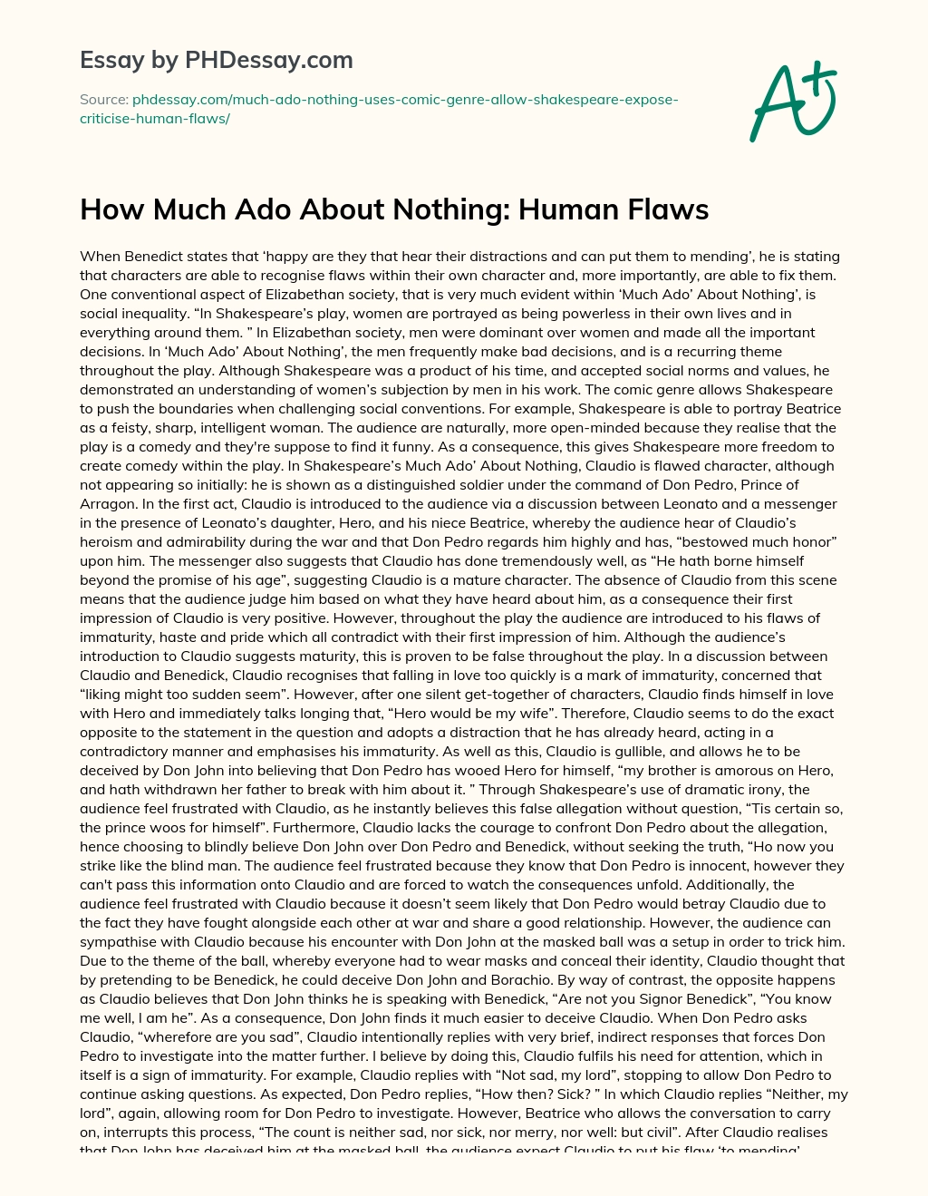 How Much Ado About Nothing: Human Flaws essay