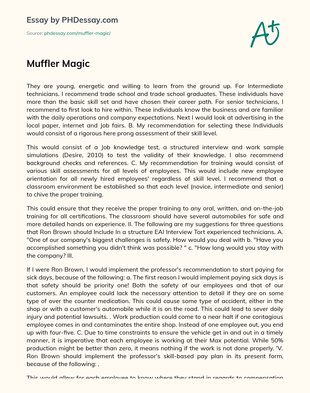 Muffler Magic essay