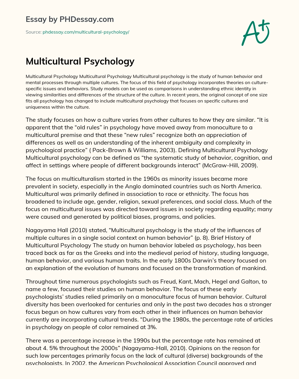 Multicultural Psychology essay