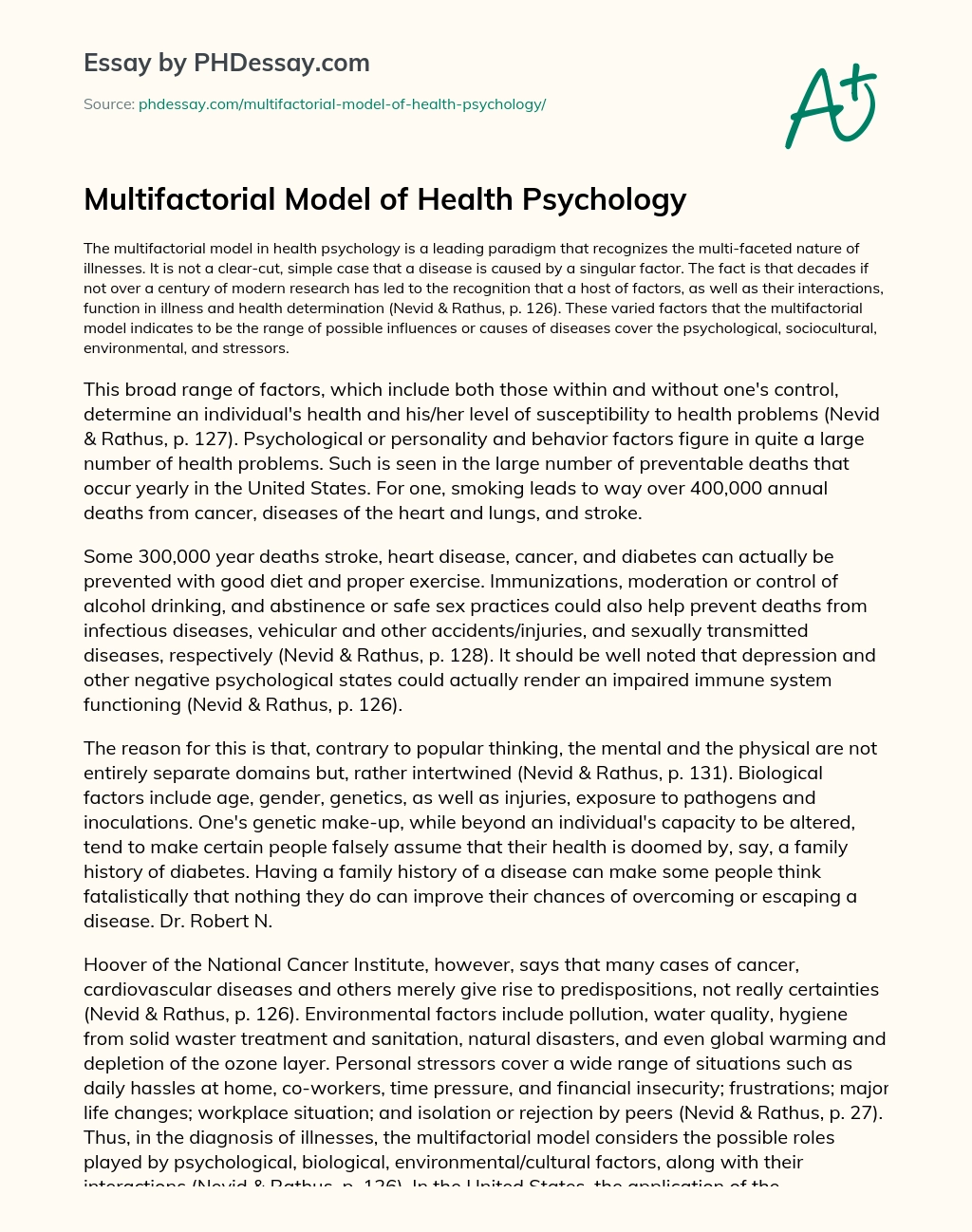 Multifactorial Model of Health Psychology essay