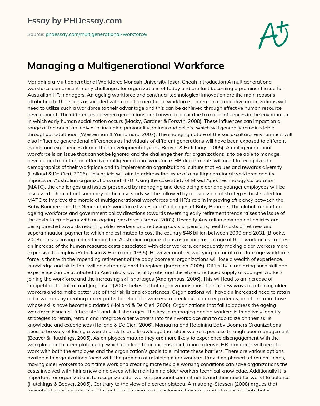 Managing a Multigenerational Workforce essay