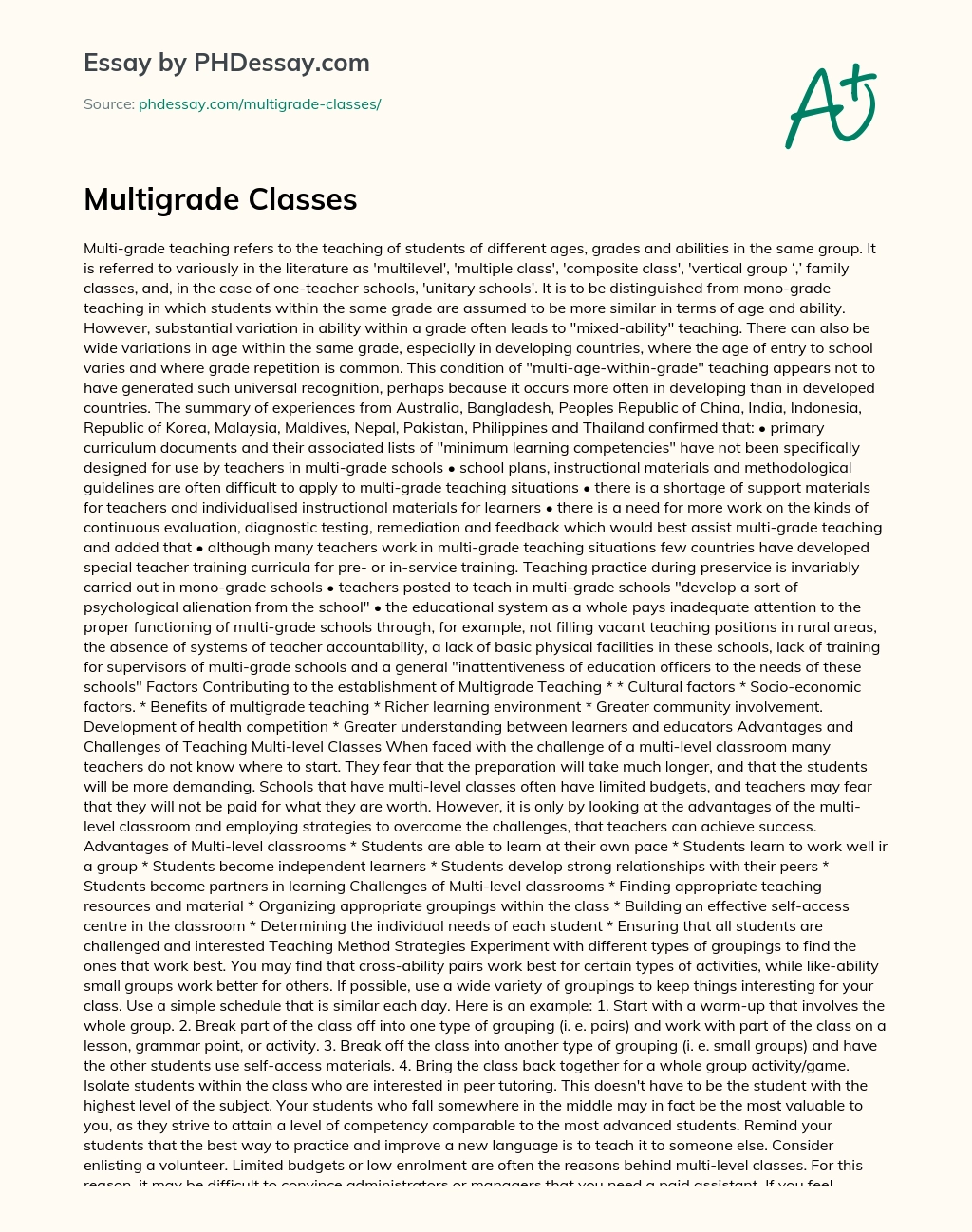Multigrade Classes essay