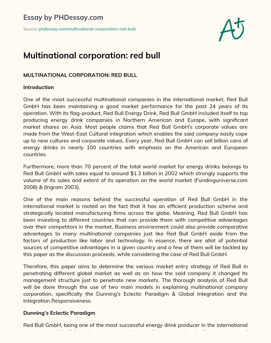 Multinational corporation: red bull essay