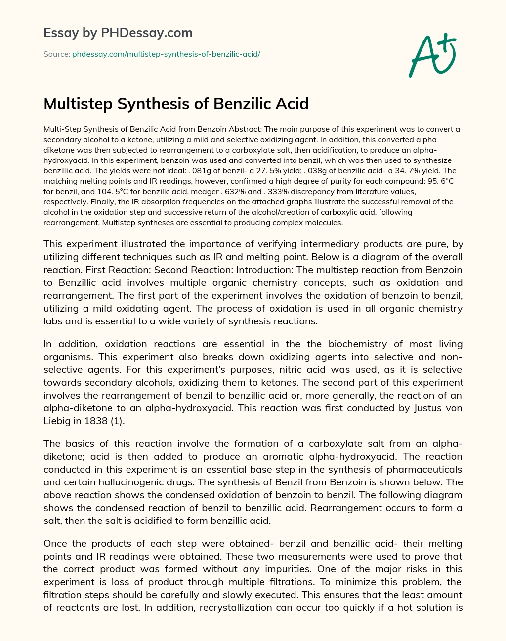 Multistep Synthesis of Benzilic Acid essay