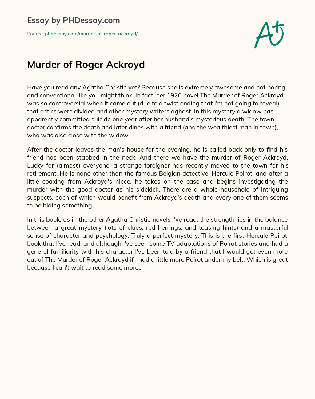 Murder of Roger Ackroyd essay