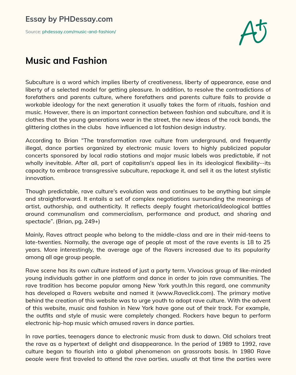Music and Fashion essay
