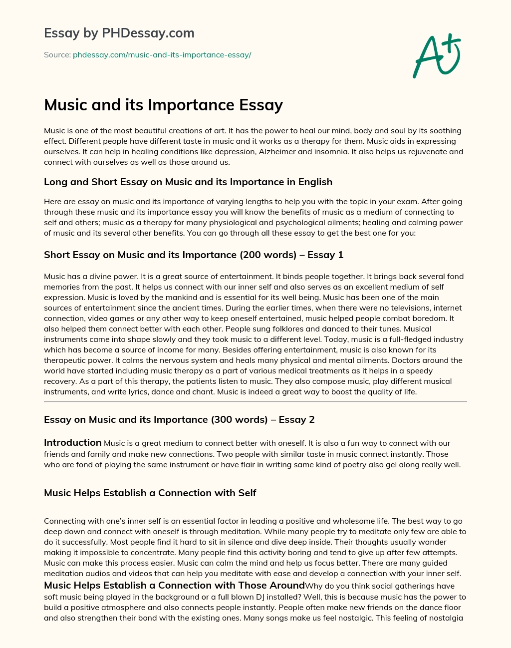 Music and its Importance Essay essay