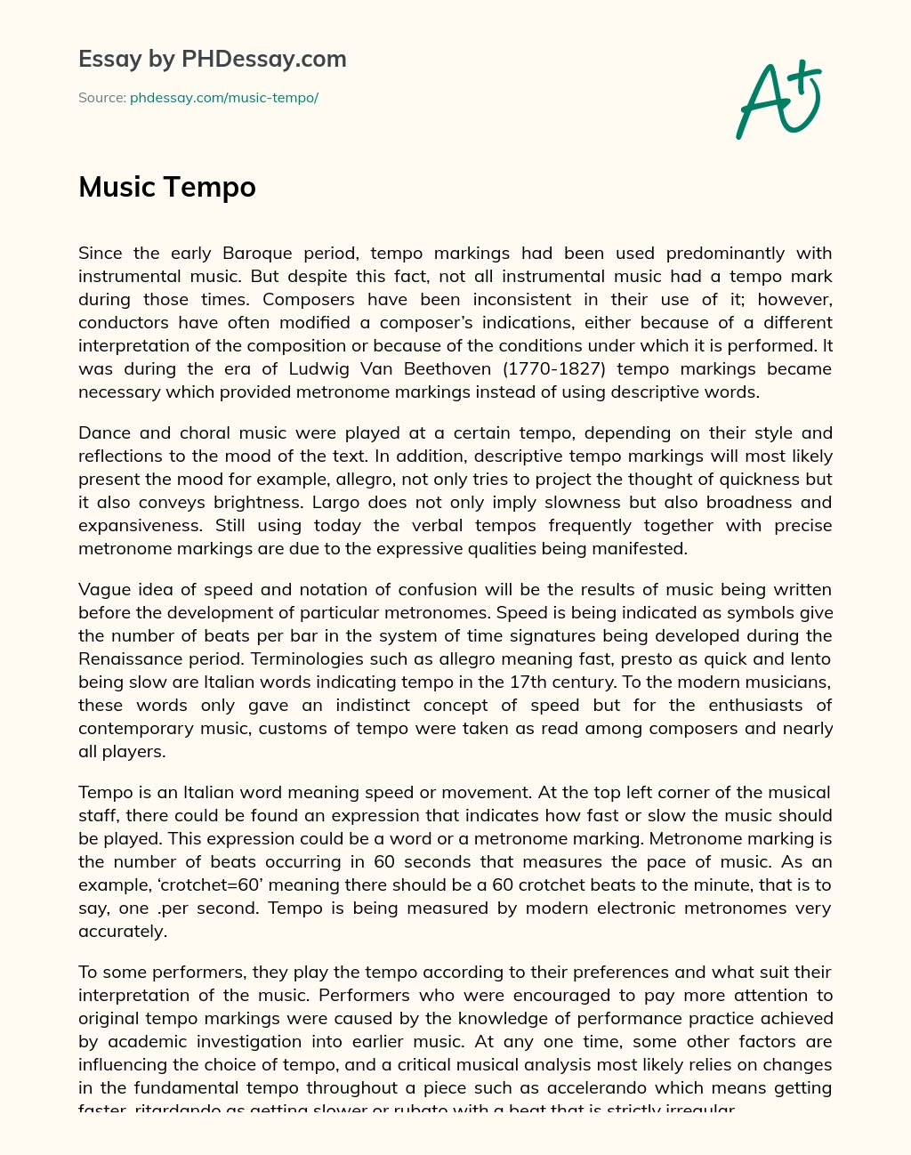The Evolution of Tempo Markings in Instrumental Music from Baroque to Beethoven essay