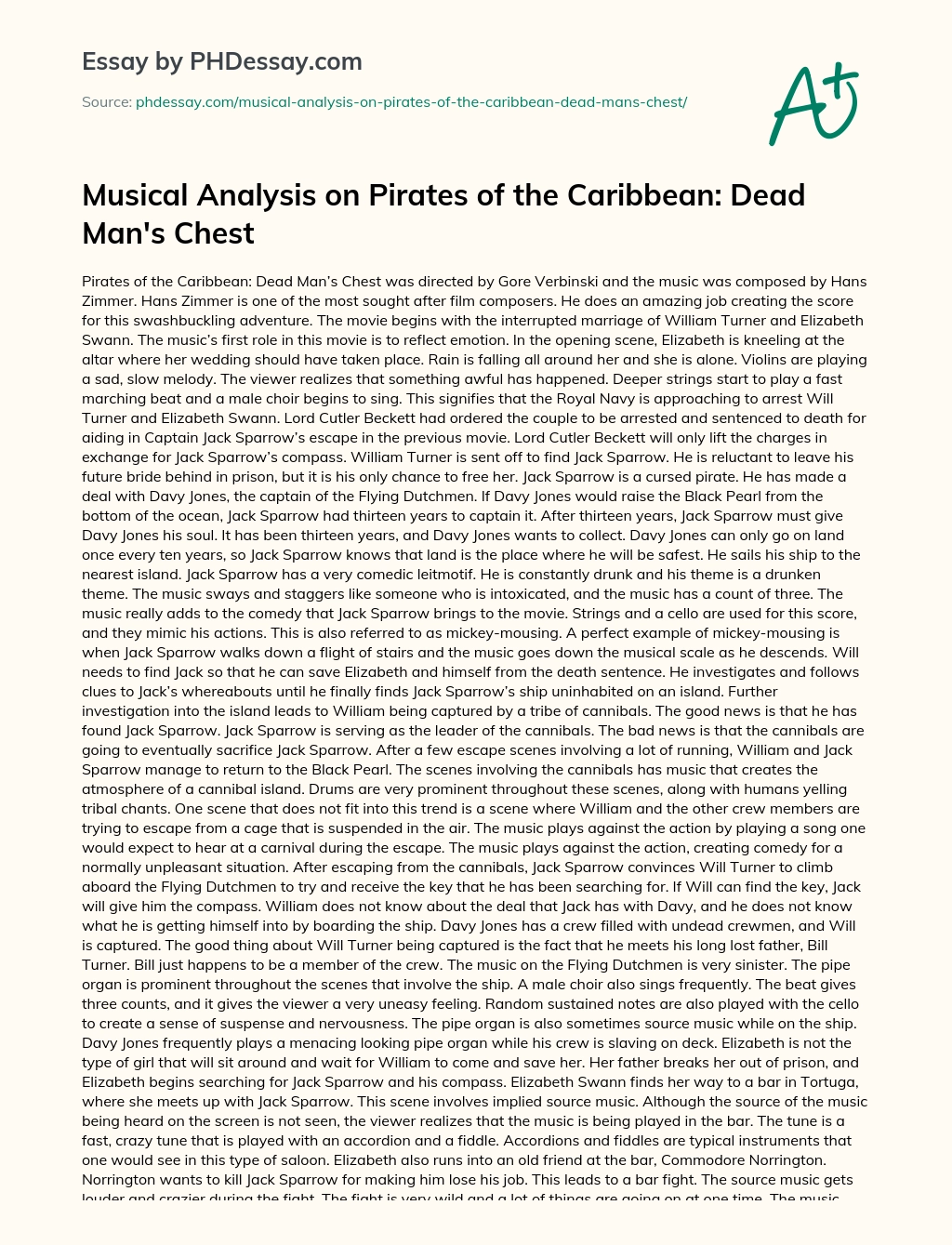 Musical Analysis on Pirates of the Caribbean: Dead Man’s Chest essay