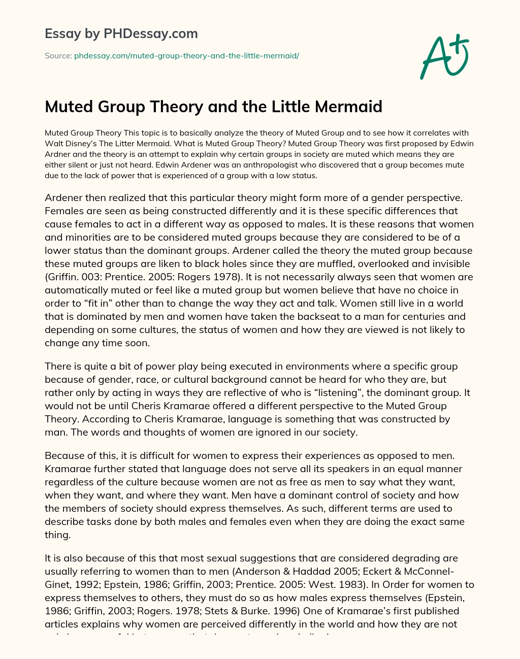 Muted Group Theory and the Little Mermaid essay
