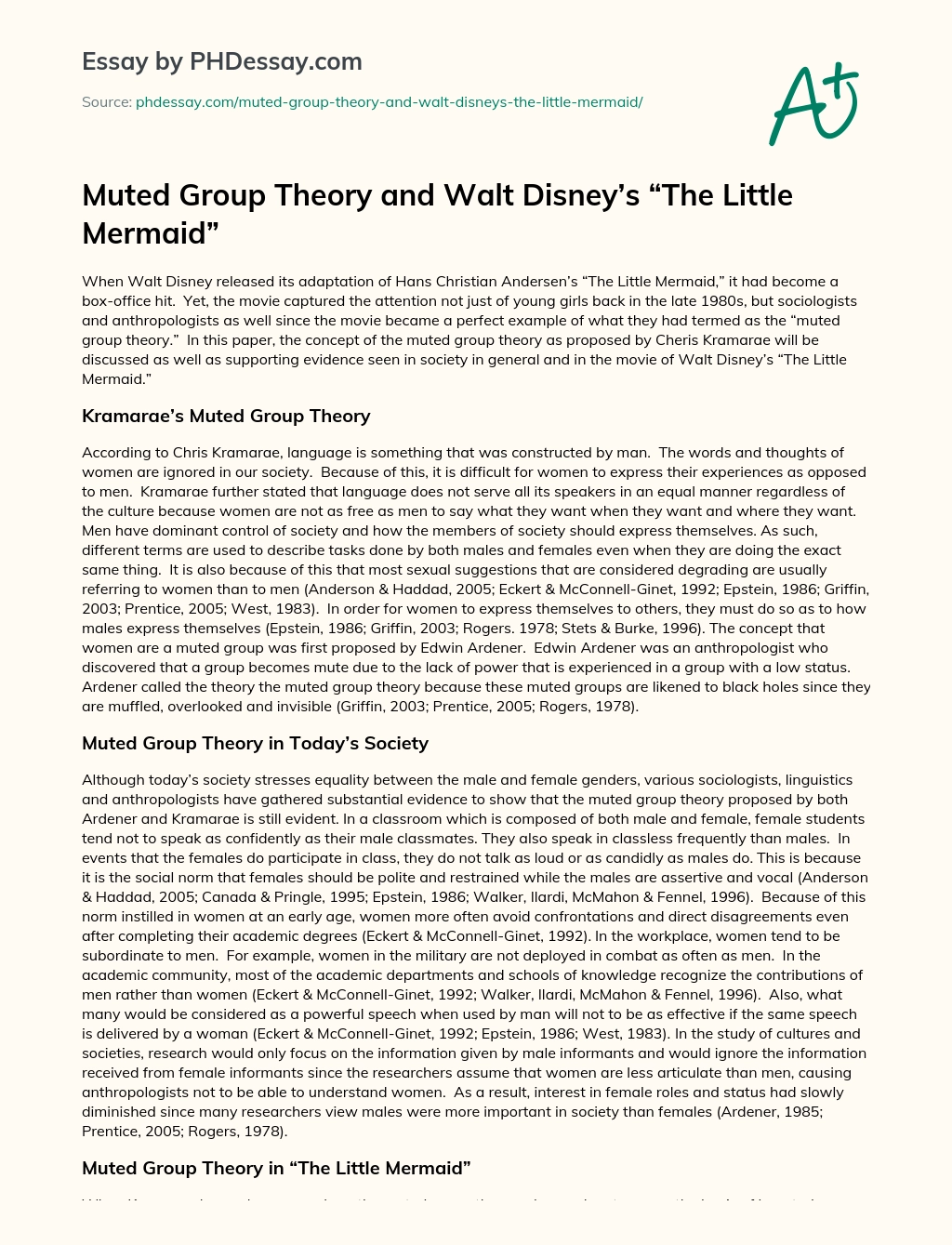 Muted Group Theory and Walt Disney’s “The Little Mermaid” essay