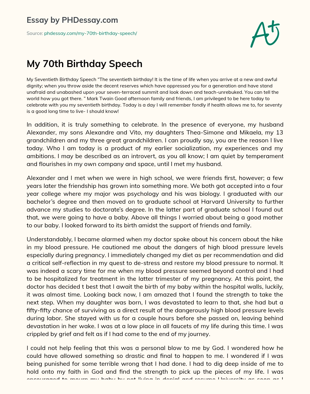 My 70th Birthday Speech essay