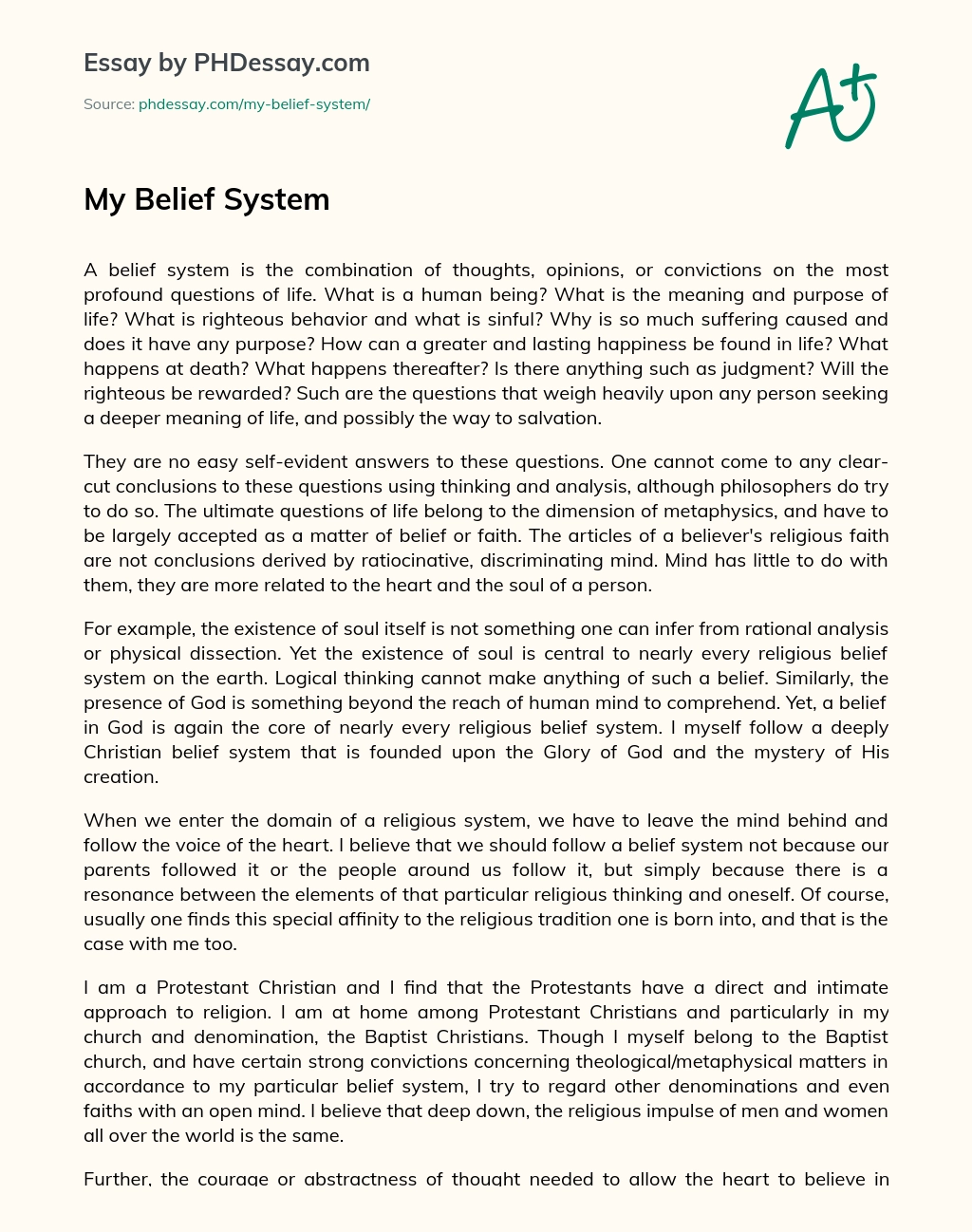 My Belief System essay