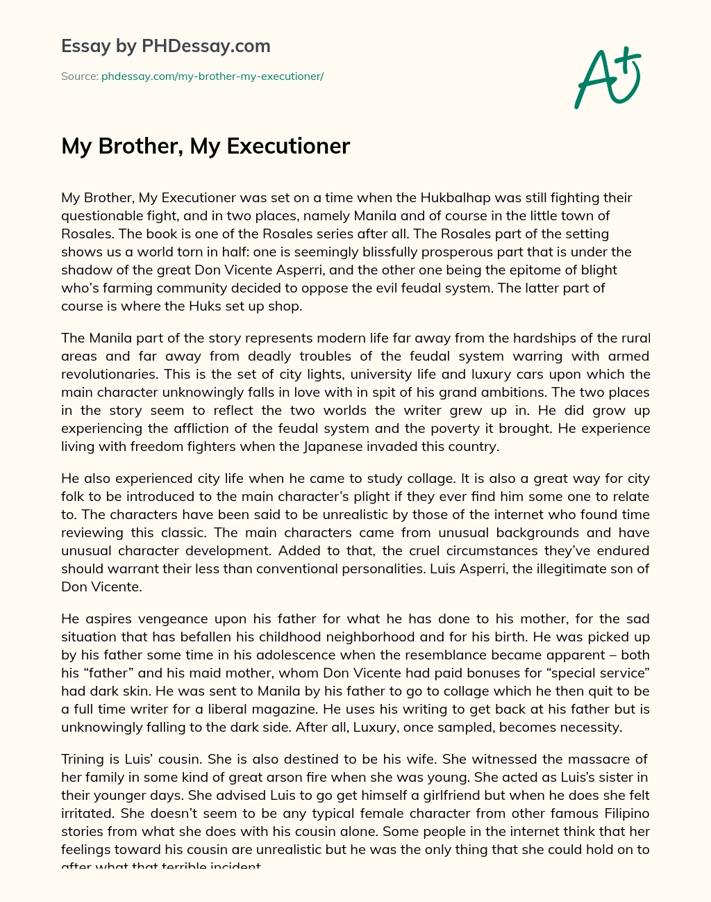 My Brother, My Executioner essay
