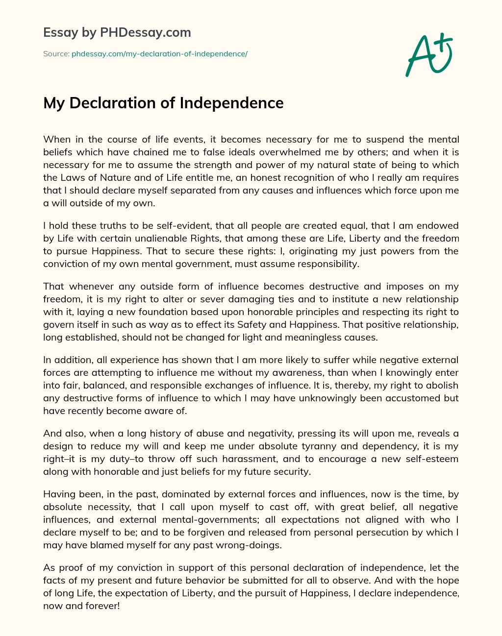 Реферат: Explanation Of The Declaration Of Independence Essay