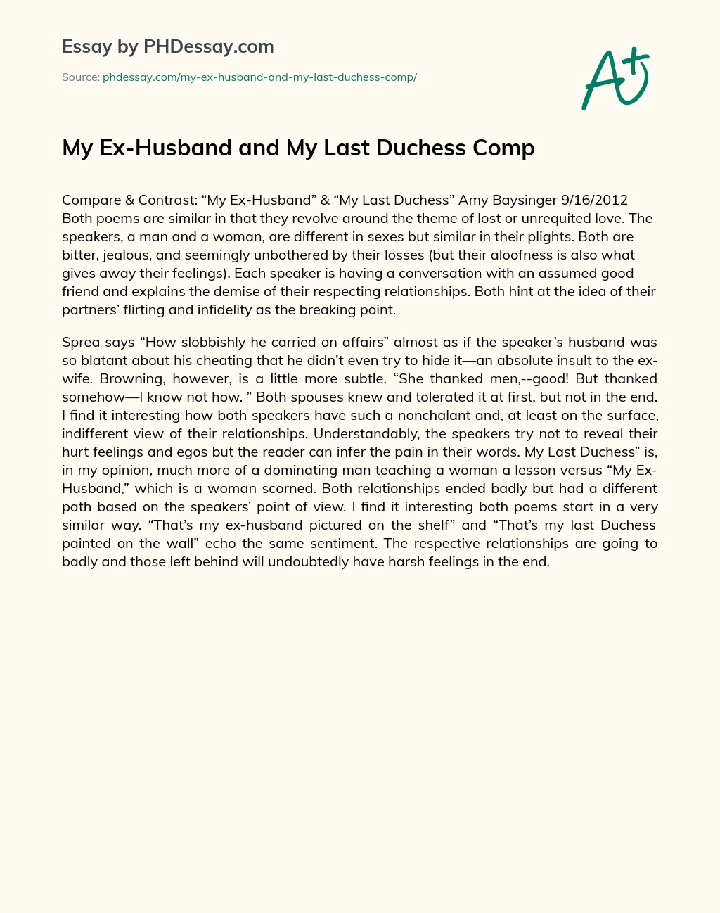 My Ex-Husband and My Last Duchess Comp essay