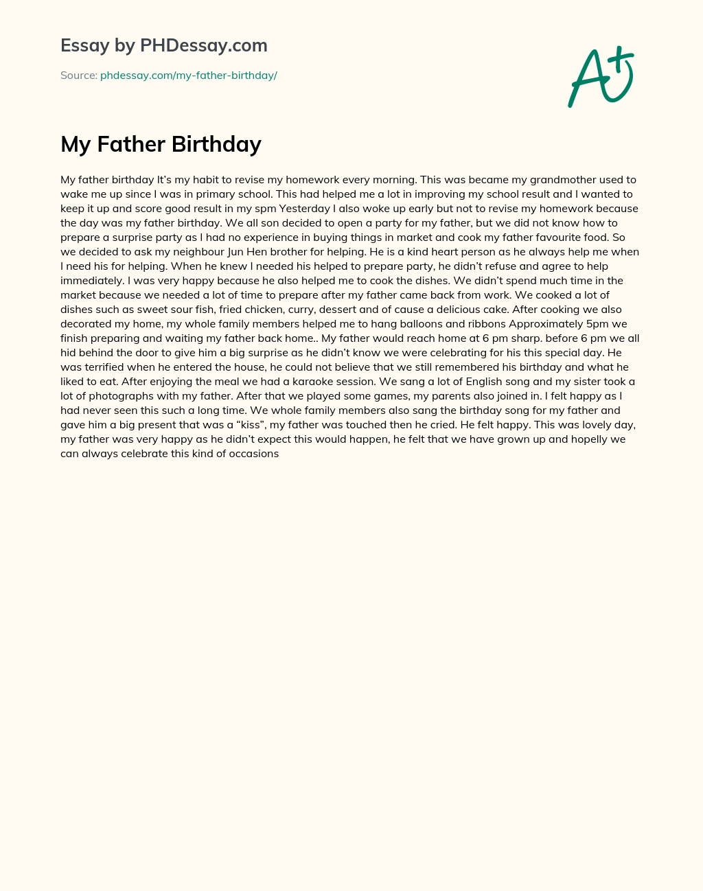 happy birthday dad essay