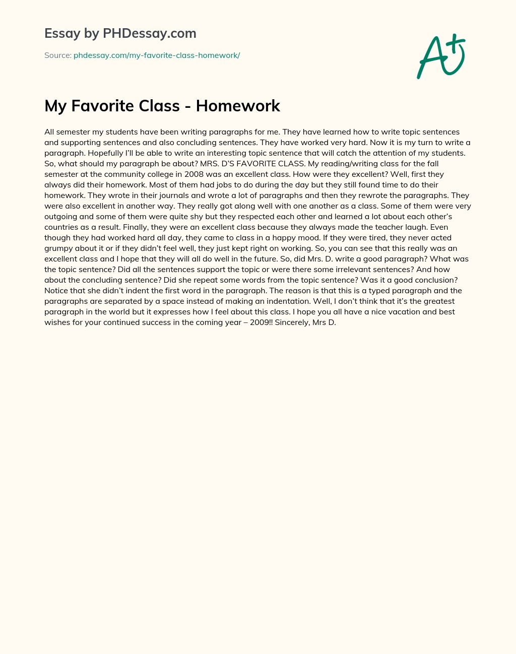 My Favorite Class – Homework essay
