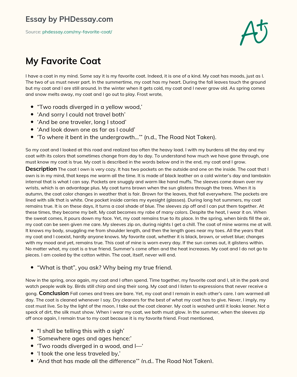 My Favorite Coat essay