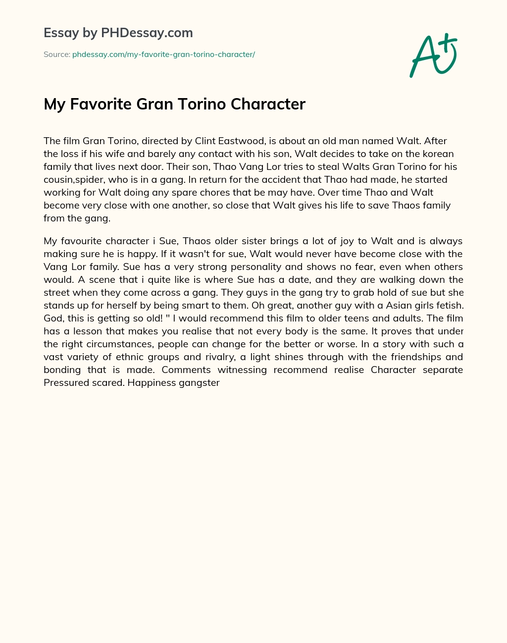 My Favorite Gran Torino Character essay
