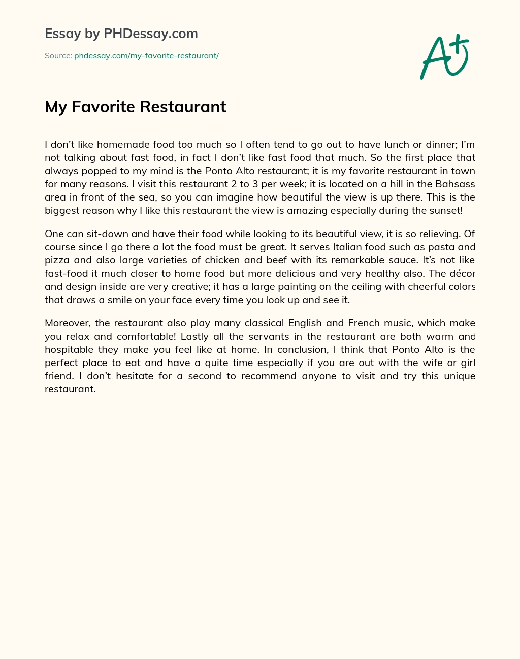 descriptive essay about a restaurant