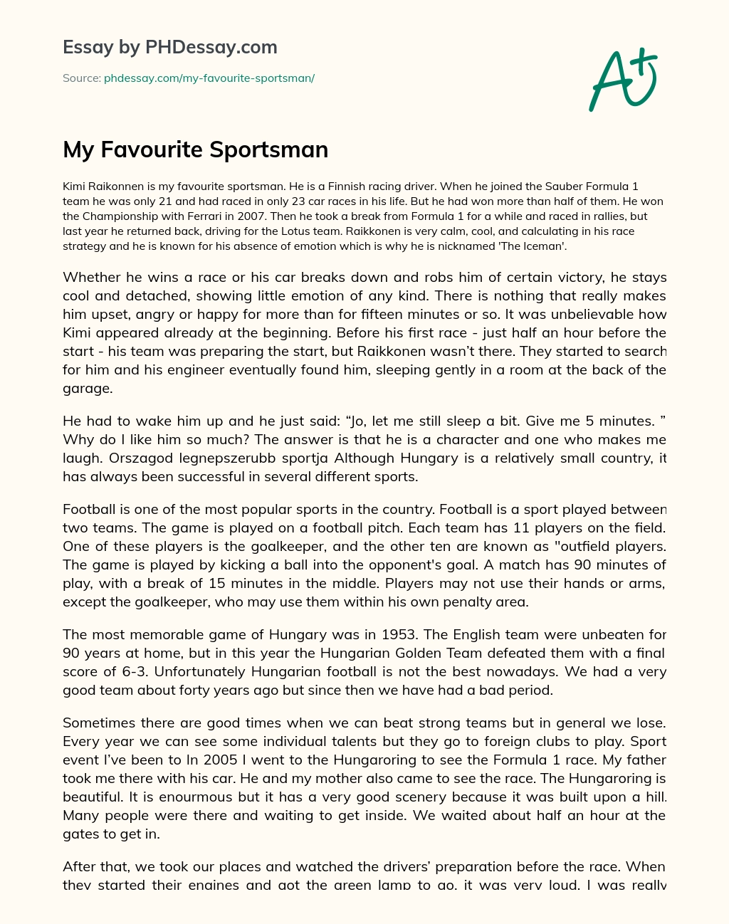 favourite sportsman essay in english