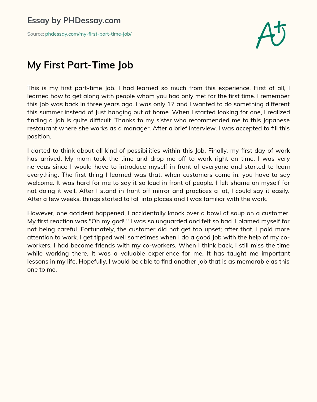 my first day on the job narrative essay