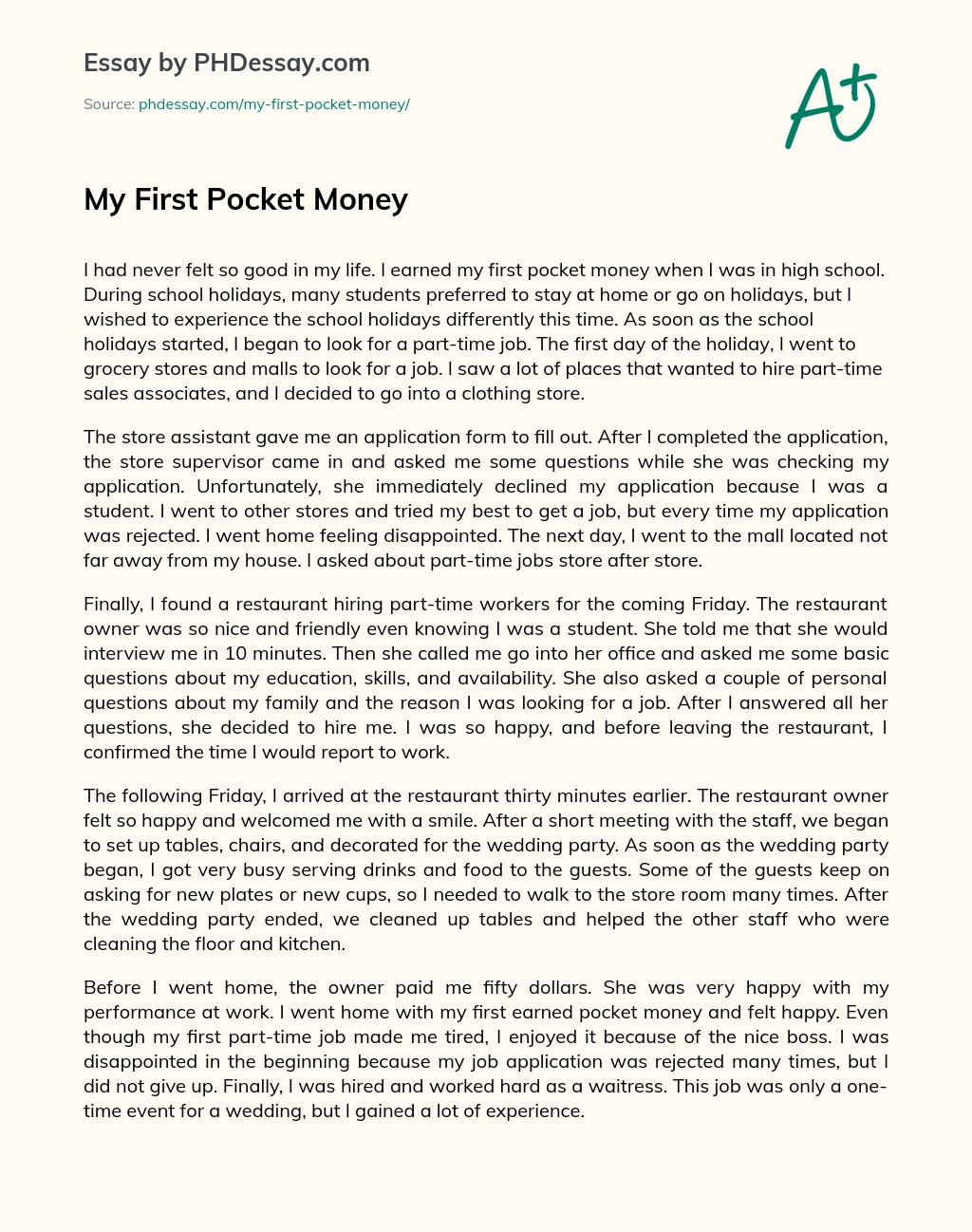 essay about pocket money