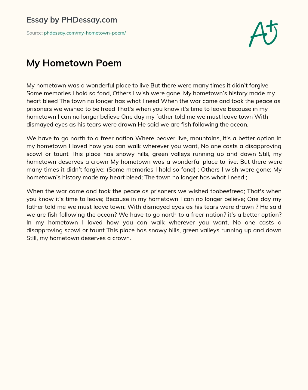 My Hometown Poem essay