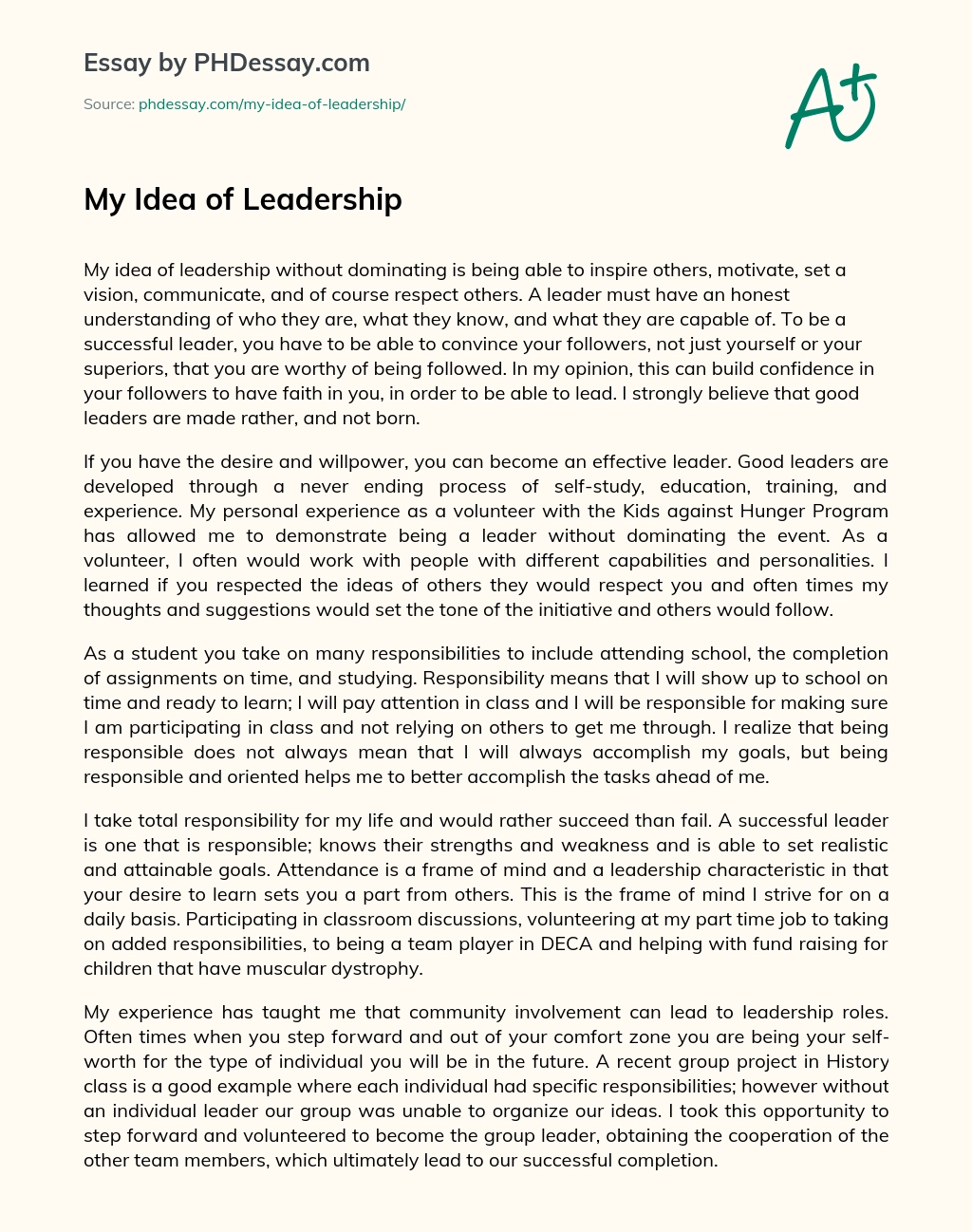 My Idea of Leadership essay