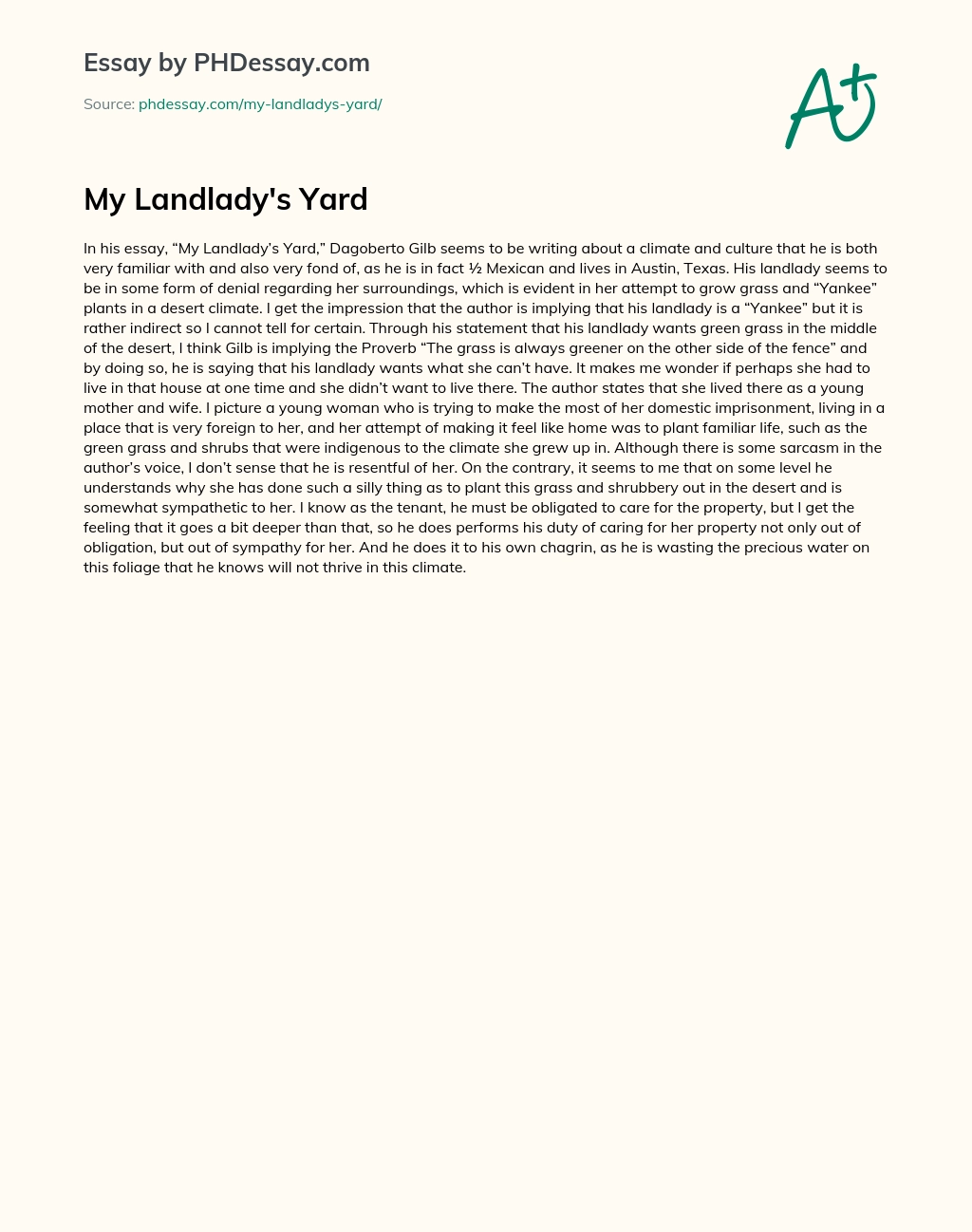 My Landlady’s Yard essay
