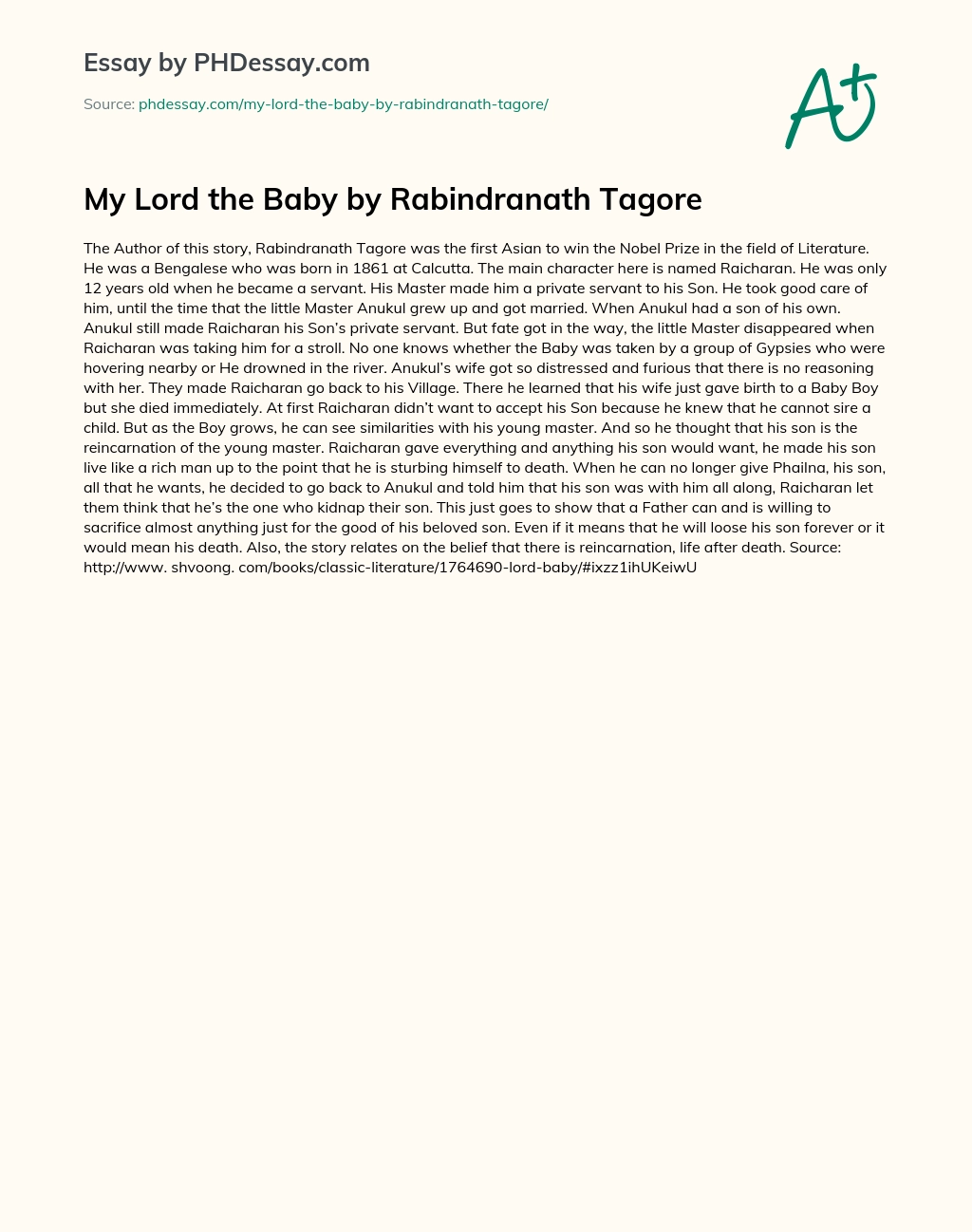 My Lord the Baby by Rabindranath Tagore essay