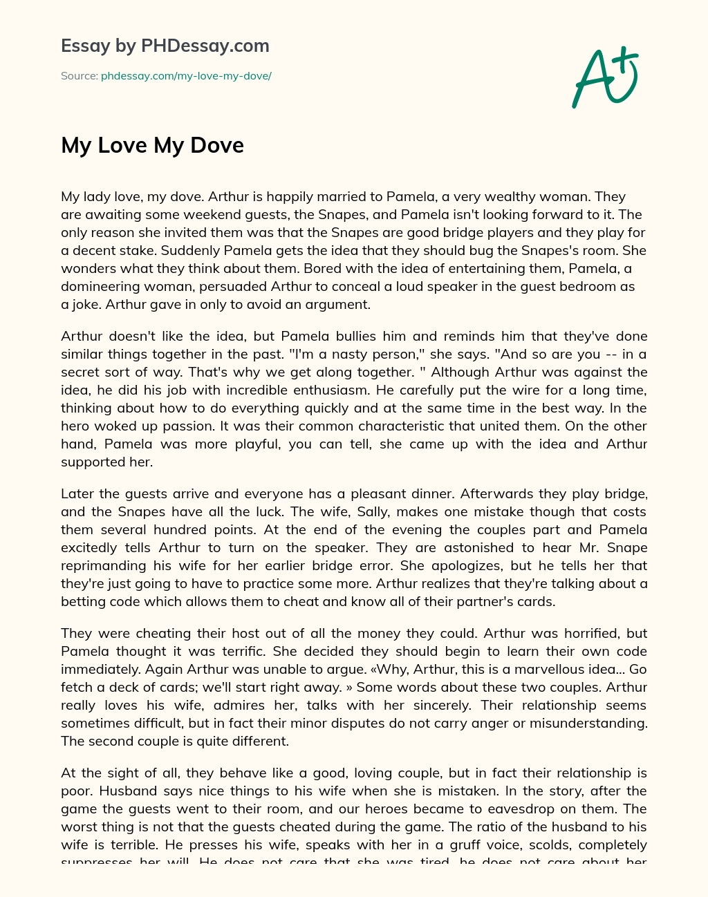 My Love My Dove essay