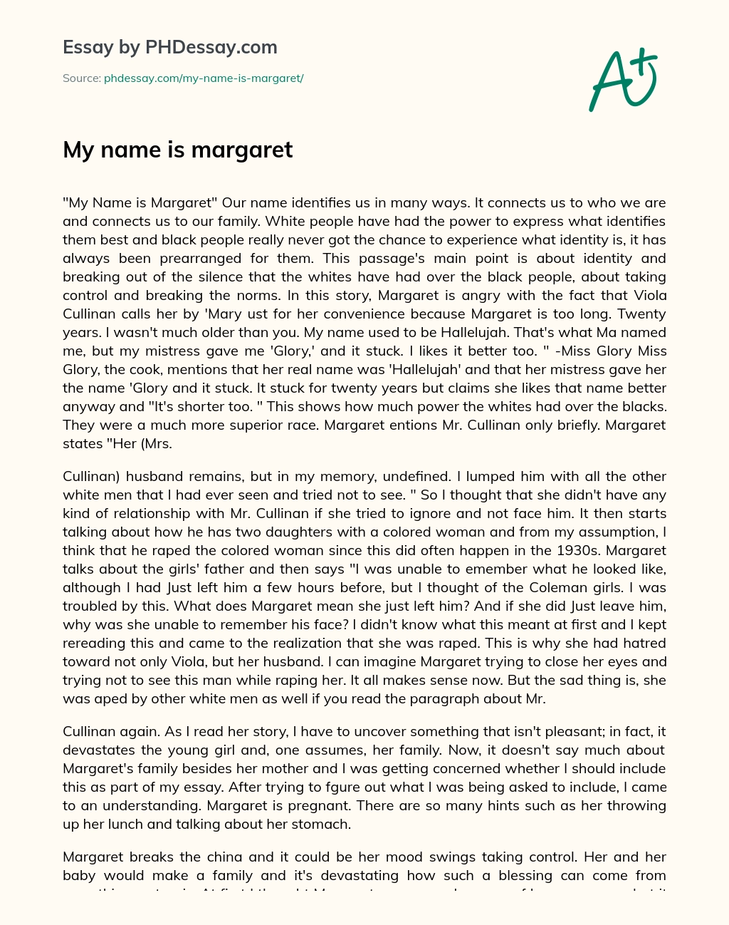 My name is Margaret essay