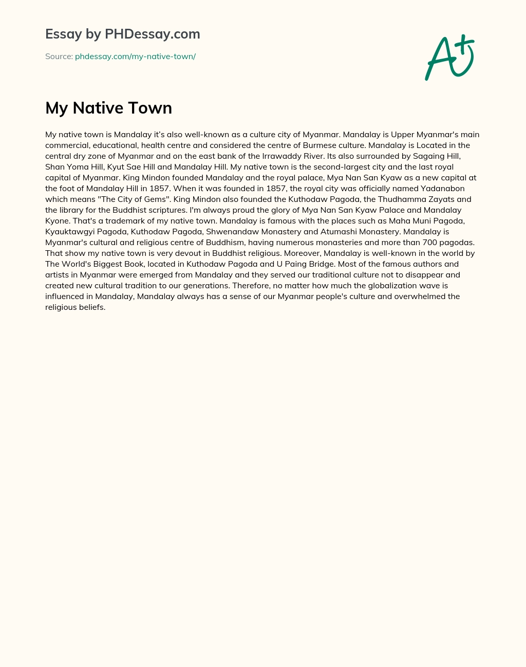 my native town yangon essay