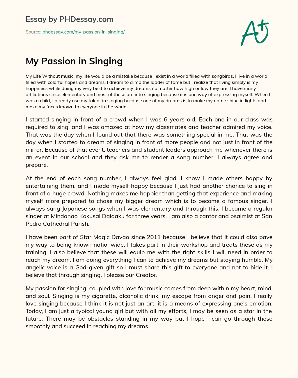 My Passion in Singing essay
