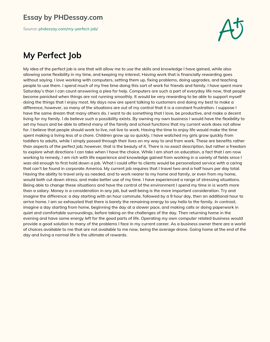 My Perfect Job essay