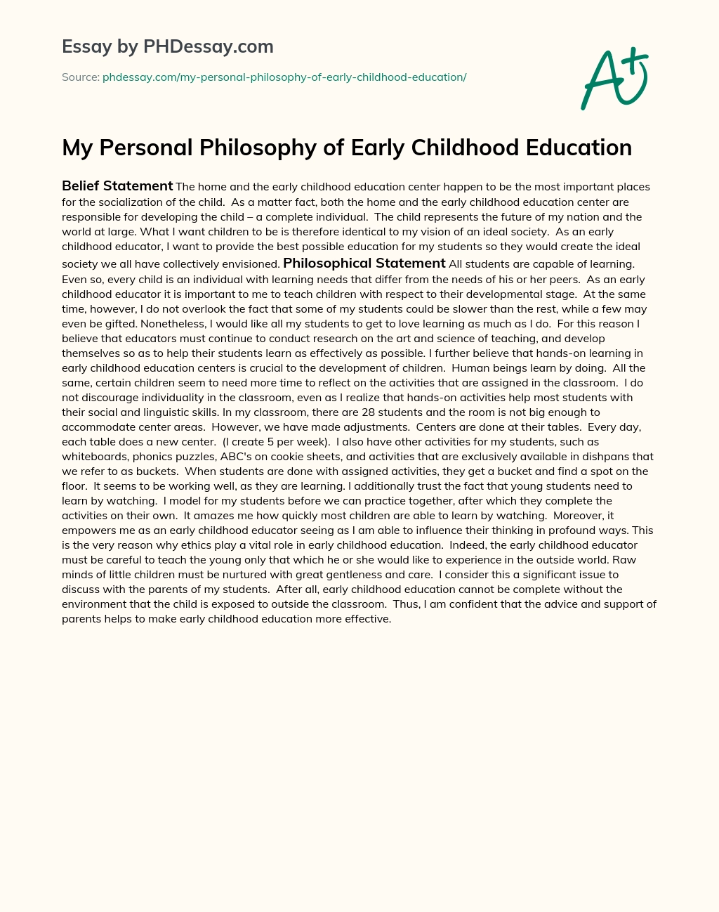My Personal Philosophy of Early Childhood Education essay