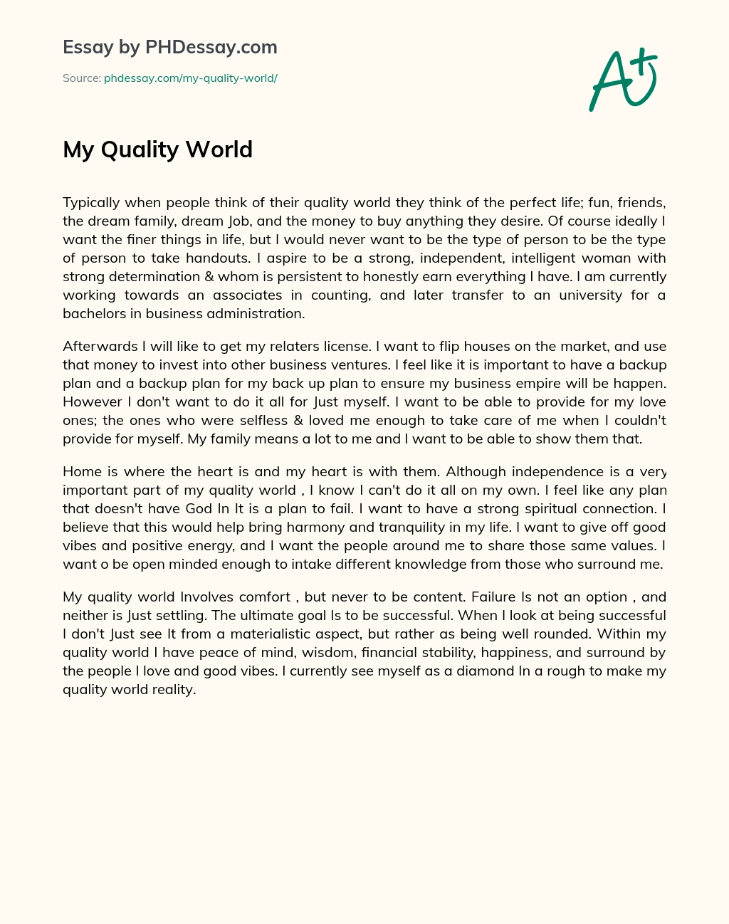 My Quality World essay