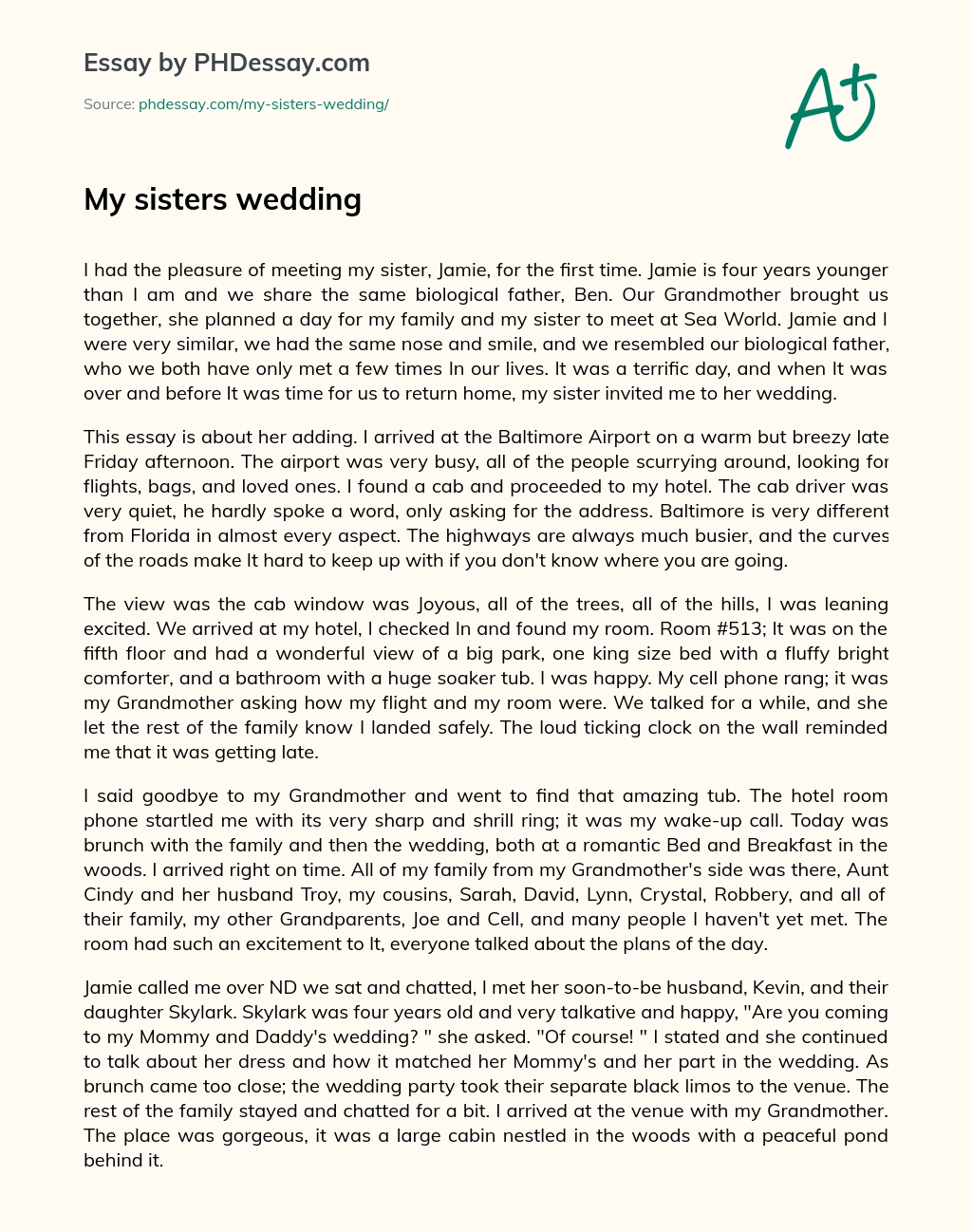 My sisters wedding essay