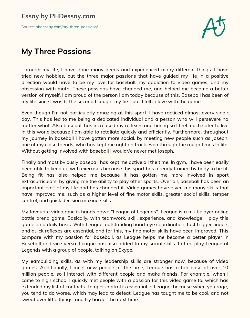 My Three Passions essay