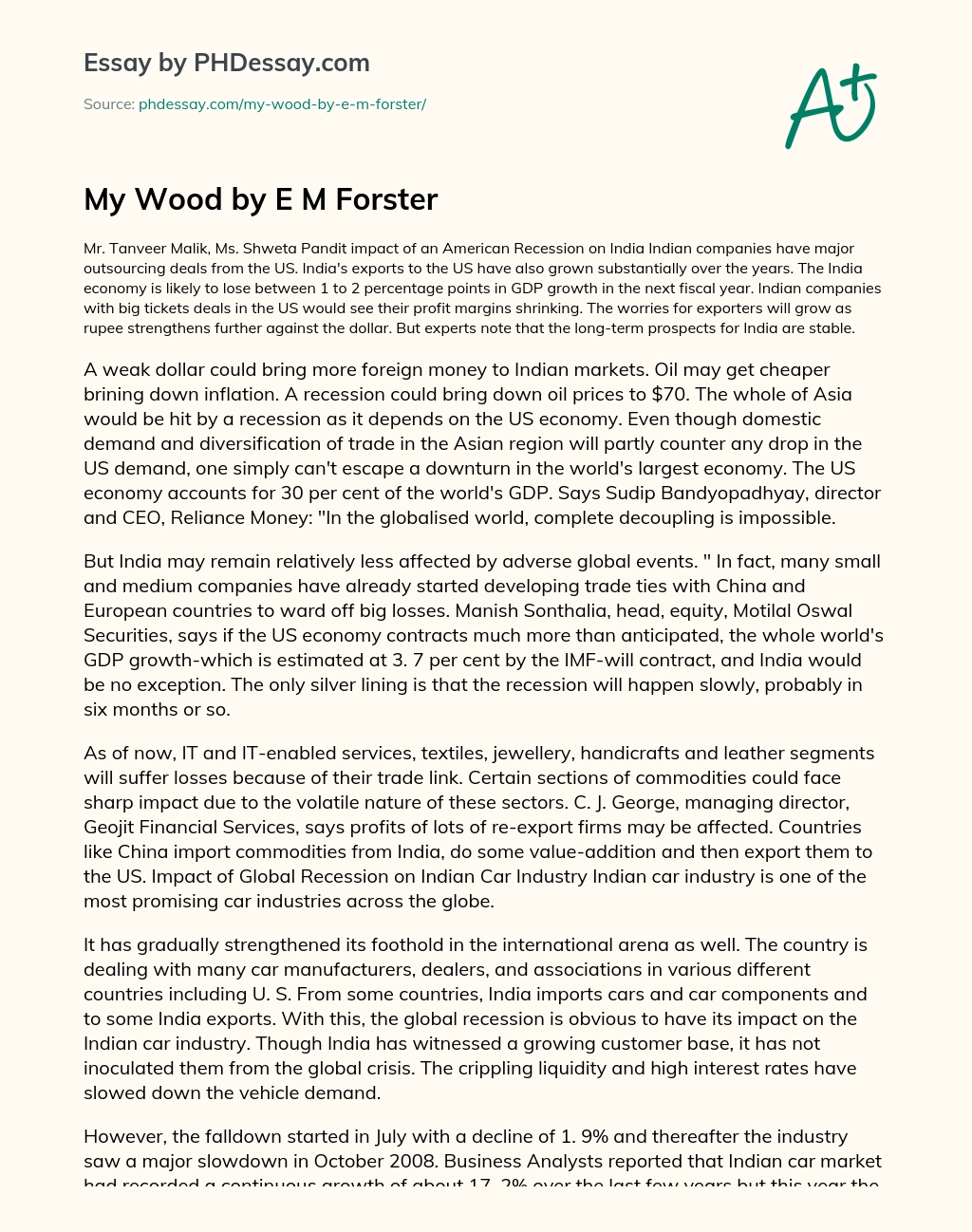 My Wood by E M Forster essay