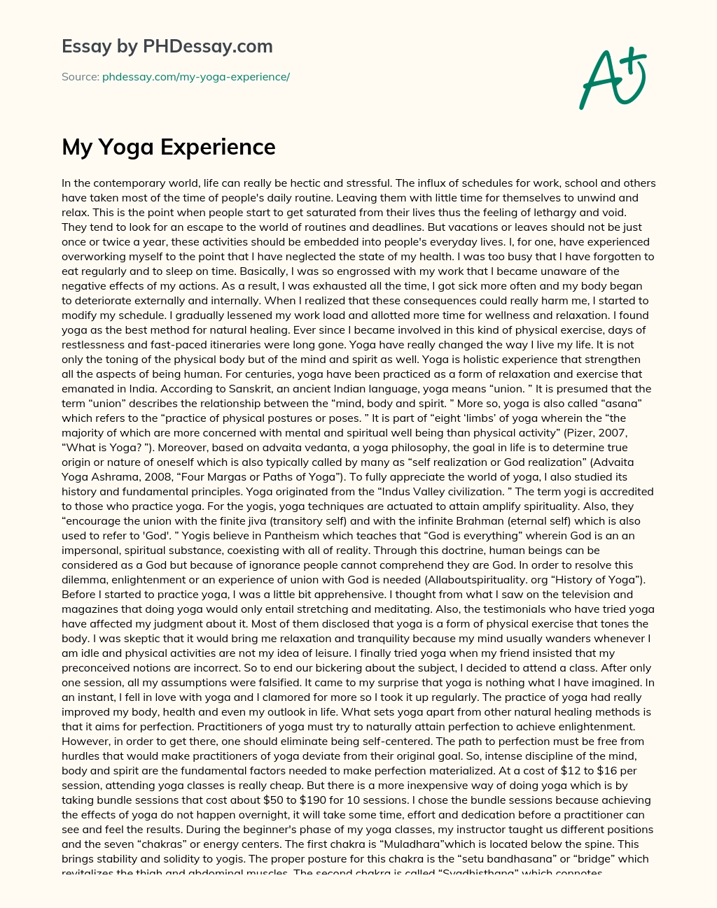 My Yoga Experience essay