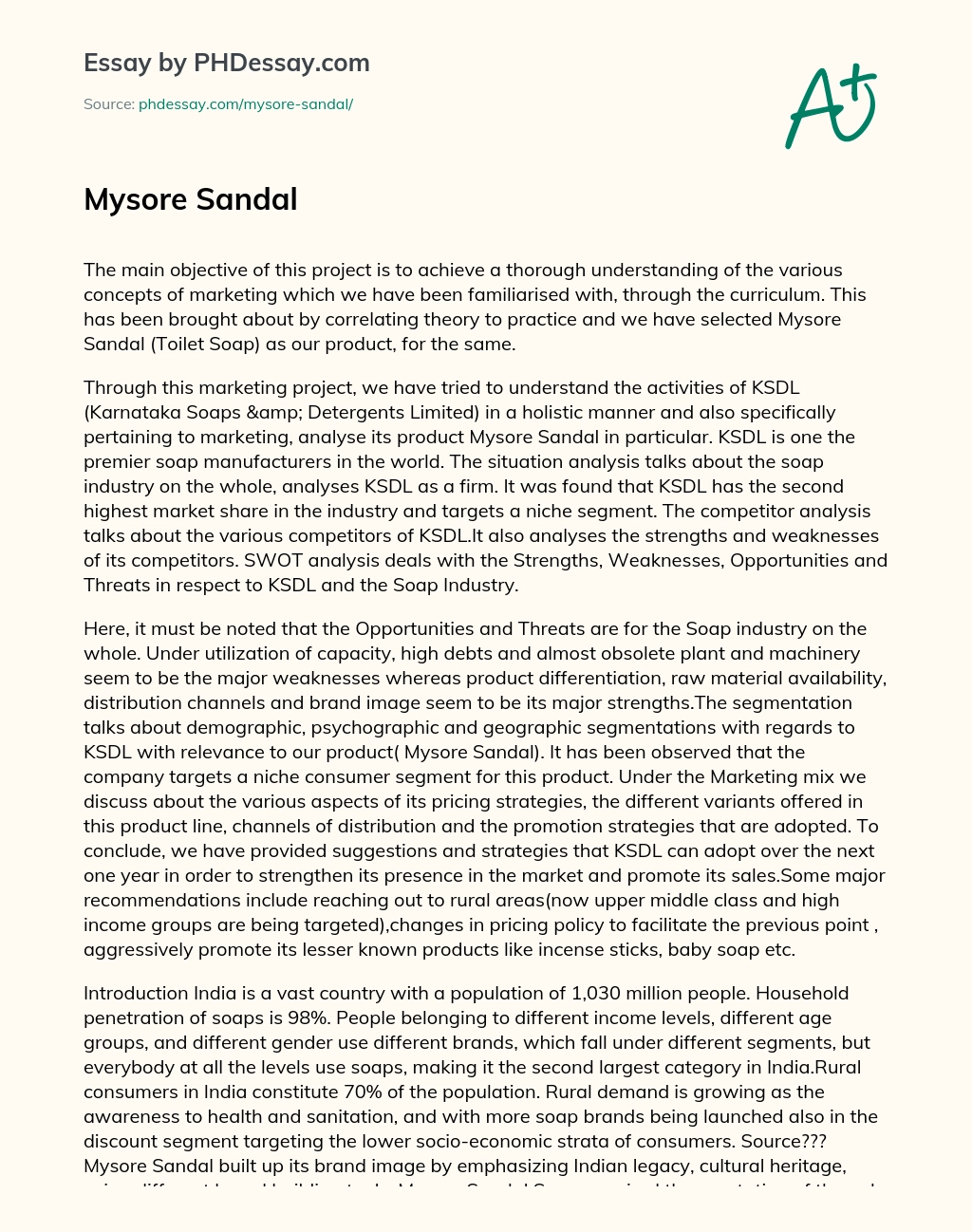 DOC) PROJECT OF MYSORE SANDAL | Yogesh Yogi - Academia.edu